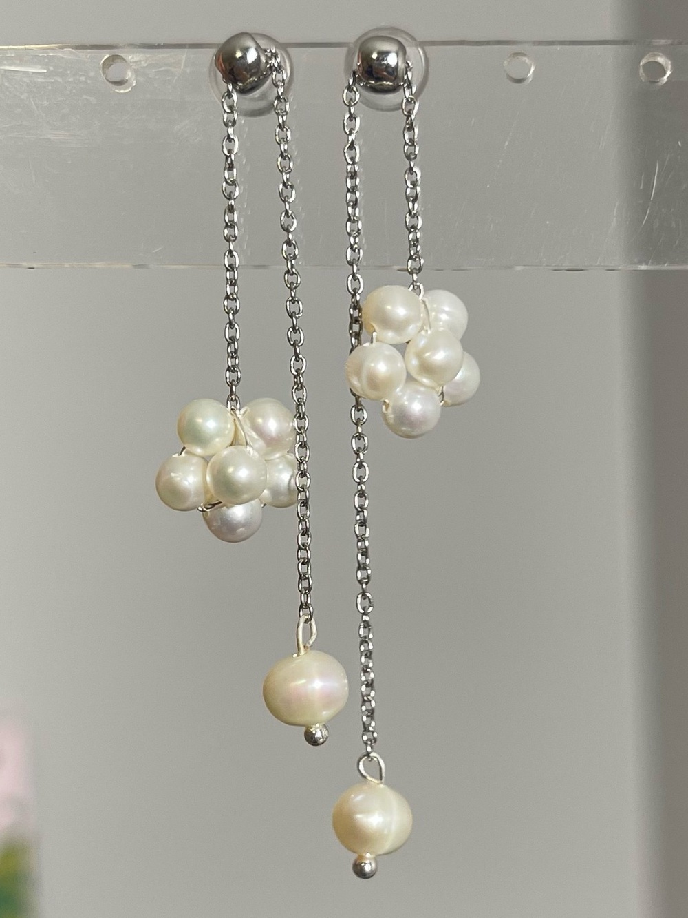 Elegant Freshwater Pearl Cluster Drop Earrings - 825 Sterling Silver posts